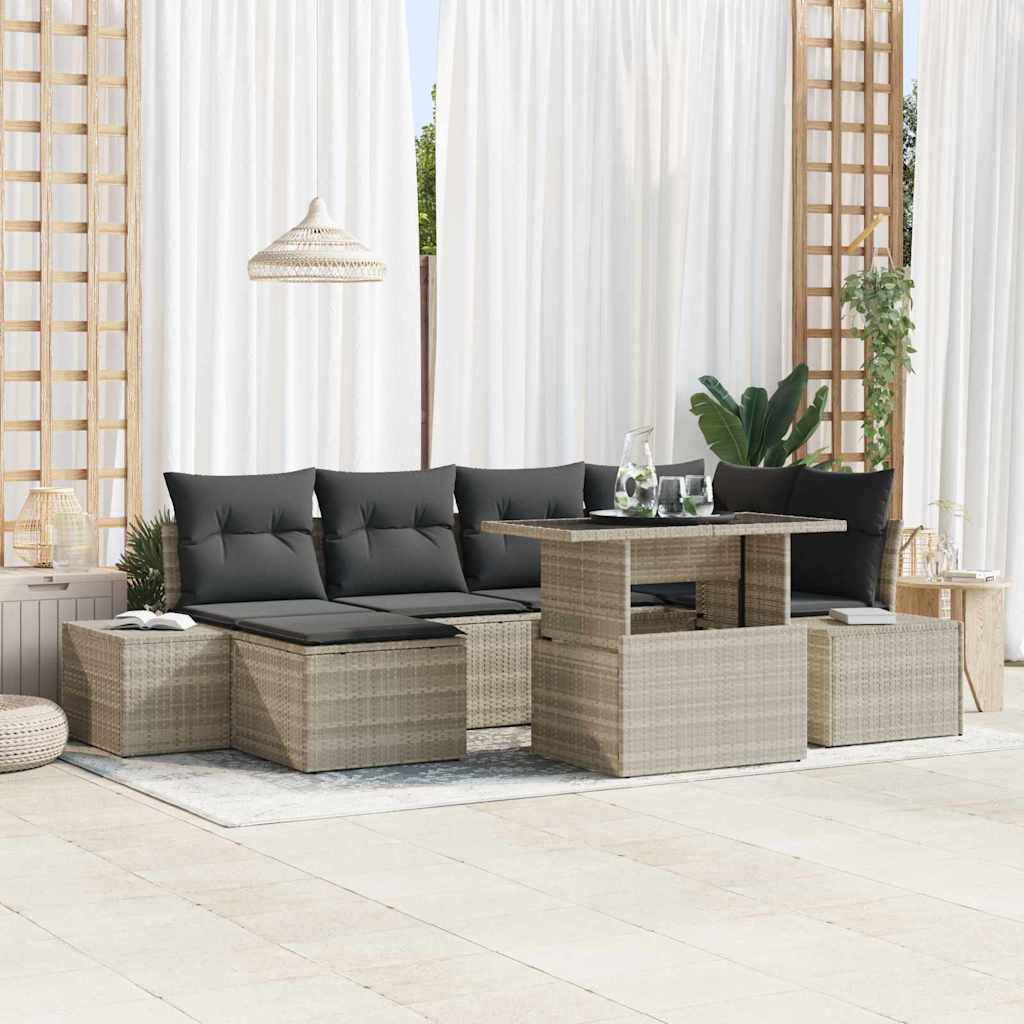 Garten-Sofa-Set mit Speicher 7 pcs Hellgrau Poly Rattan
